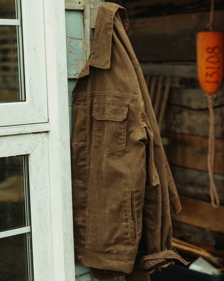 Flint and Tinder Flannel-Lined Waxed Trucker Jacket 9