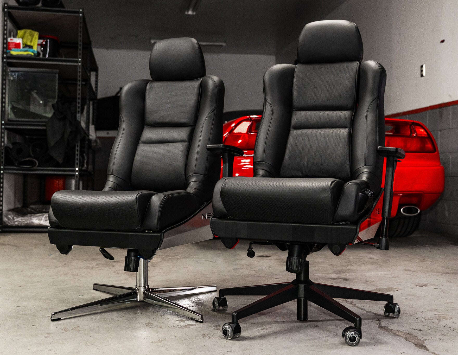 A Matching Set Of Acura NSX Seats Converted Into Office Chairs
