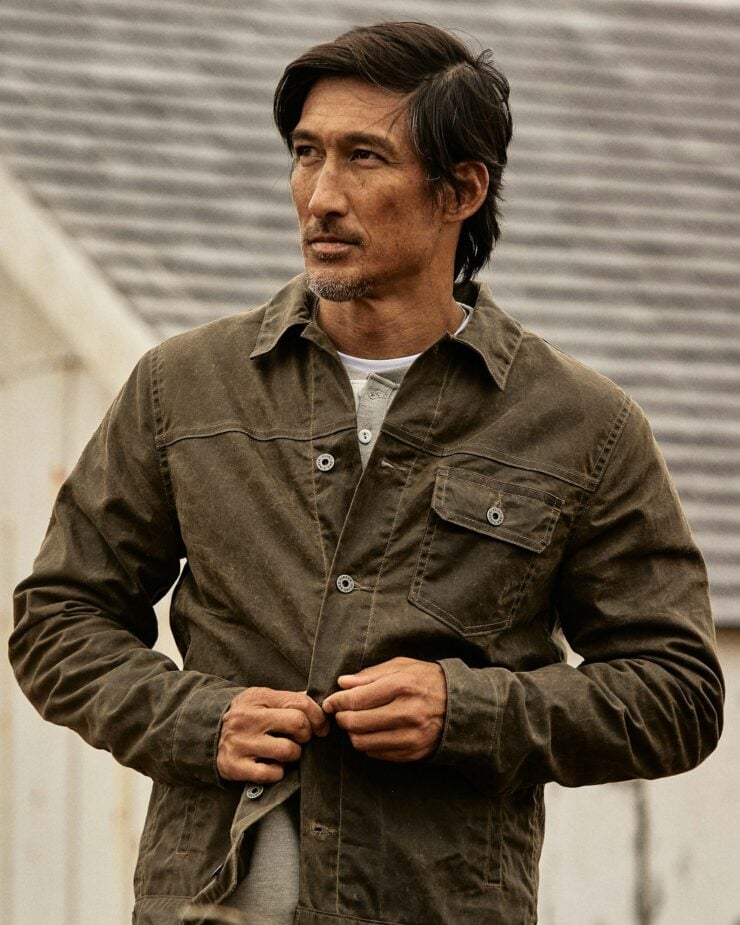 Flint and Tinder Flannel-Lined Waxed Trucker Jacket 2