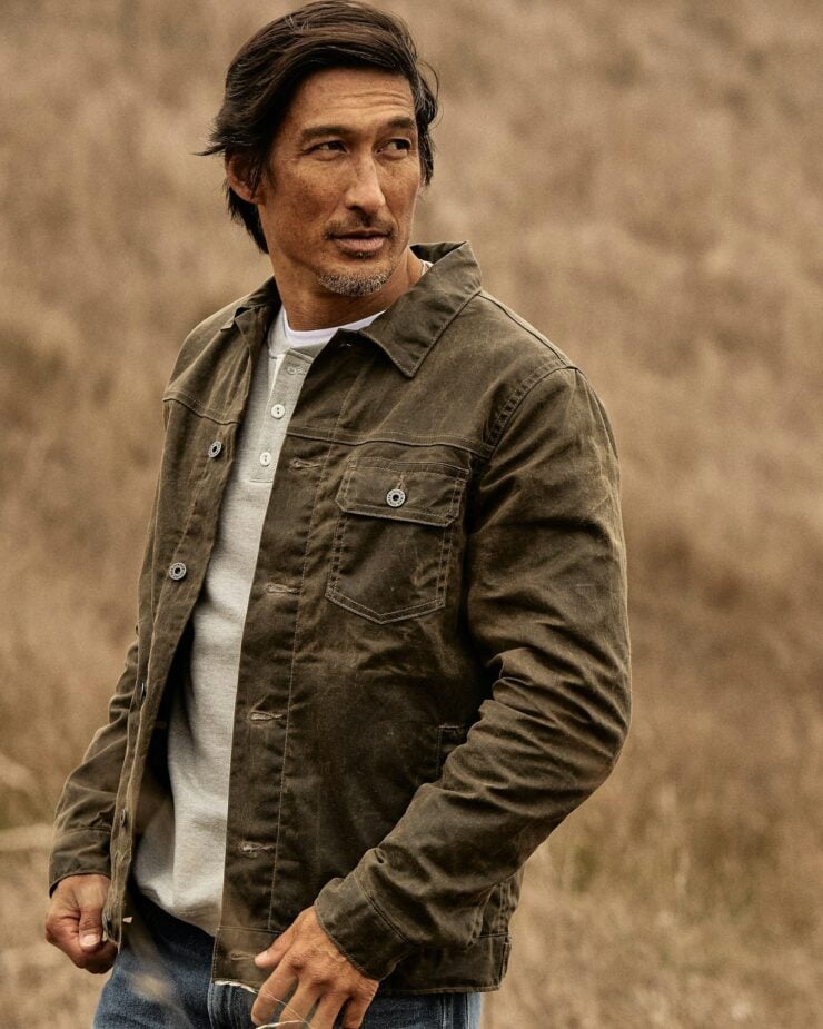 Flint and Tinder Flannel-Lined Waxed Trucker Jacket 3
