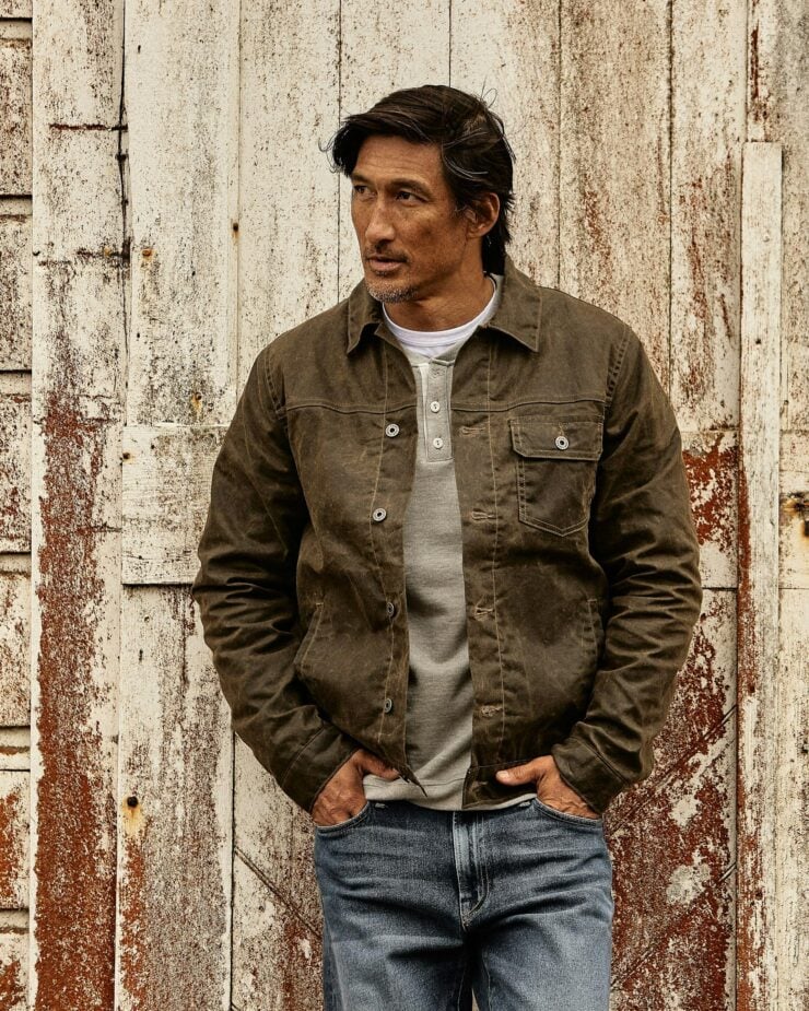 Flint and Tinder Flannel-Lined Waxed Trucker Jacket 4