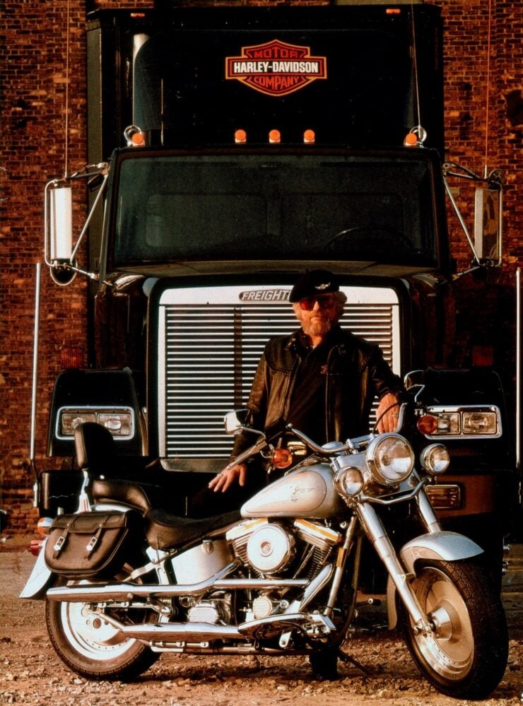 Willie G. Davidson and a Harley-Davdison Fat Boy