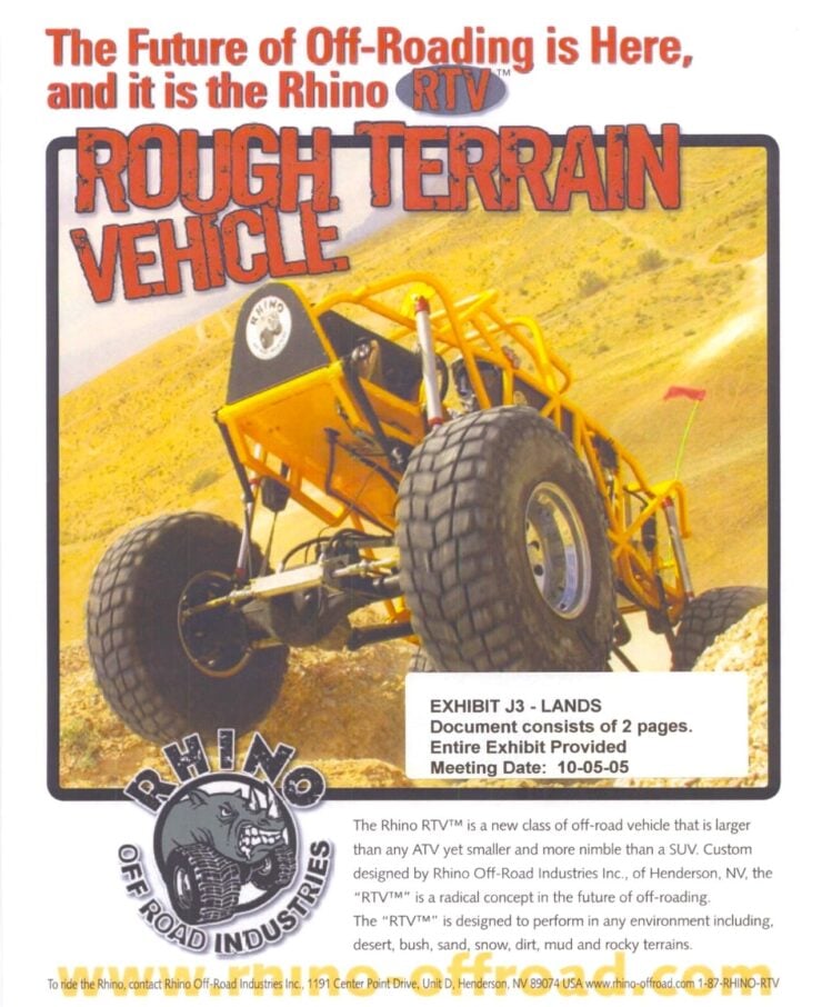 Rhino Off-Road Industries RTV XT1 Brochure Page 1