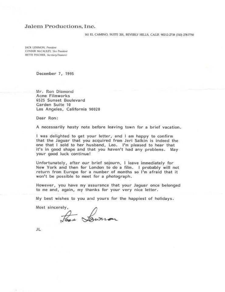 Jack Lemmon Jaguar E-Type Letter