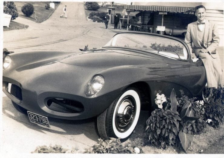 Earliest Publicity Still of Les Dawes and his LaDawri Conquest. Published in Vancouver Sun, 1956 When the Name of the Sports Car Was the “Cavalier” and Had Not Yet Changed to the “Conquest.”