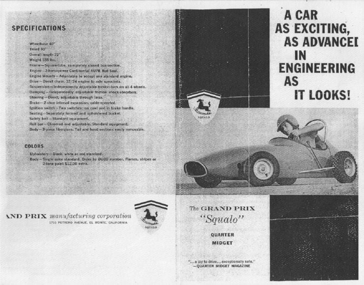 Grand Prix Squalo Quarter Midget Race Car Brochure 1