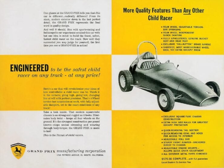 Grand Prix Squalo Quarter Midget Race Car Brochure