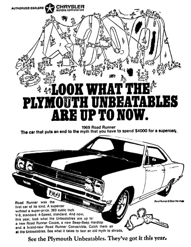Plymouth expected to sell around 20,000 Road Runners in 1968, though actual sales hit approximately 45,000, placing the model third among muscle cars behind only the GTO and Chevrolet's SS396 Chevelle. Dodge wasted no time creating its own version, the Super Bee, as a mid-1968 offering built on the same B-body platform with similar mechanicals.
