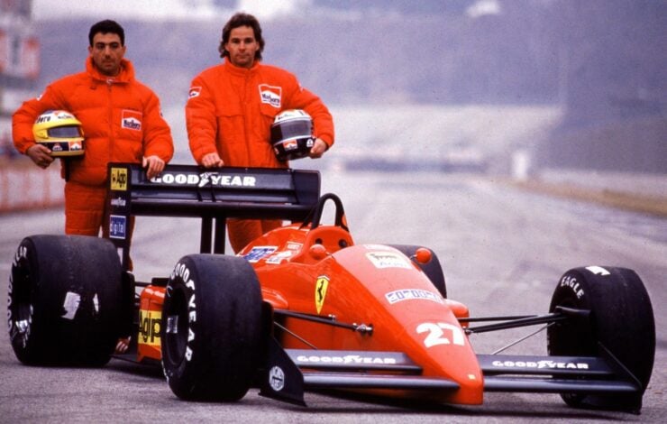 Michele Alboreto and Gerhard Berger with Ferrari F1 87 car