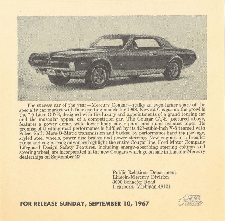 Mercury Cougar GT-E Vintage Ad