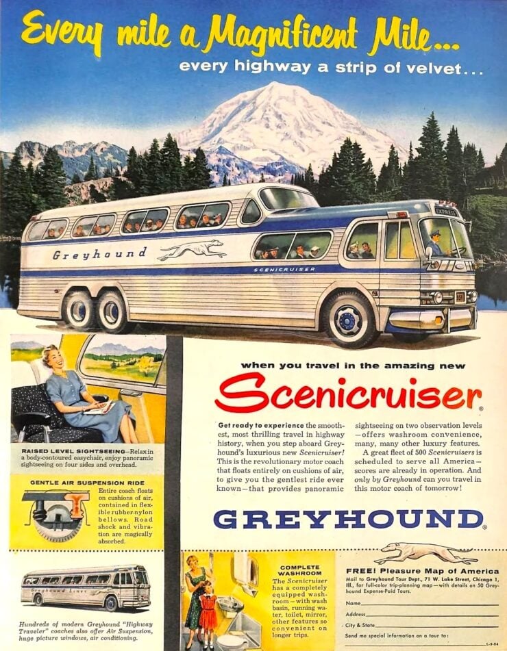 GM Scenicruiser Greyhound Bus Vintage Ad 1