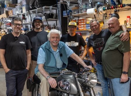 Horace Jowsey and team with his Norton