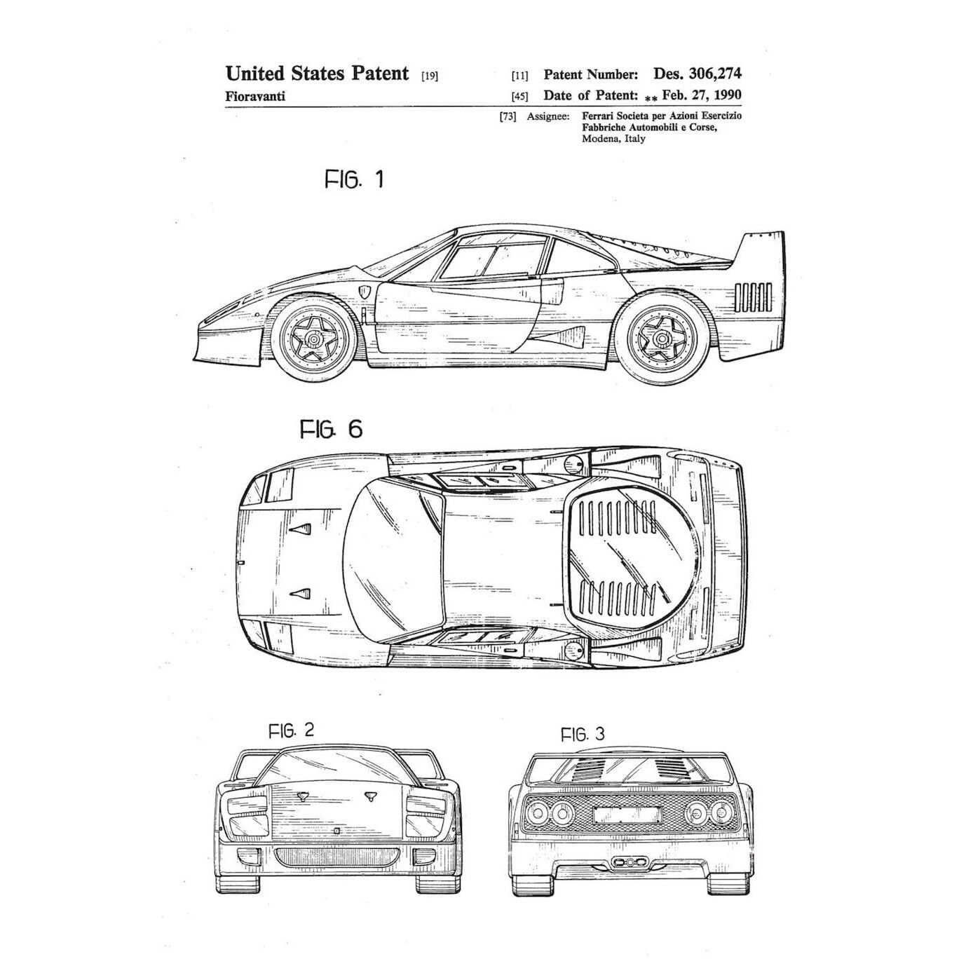 The Original Ferrari F40 Patent Drawings